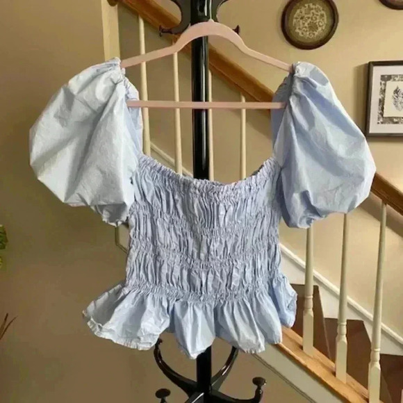 ASTR Light Blue Savina Square Neck Bubble Sleeve Blouse NWOT  Size XL - Picture 2 of 8